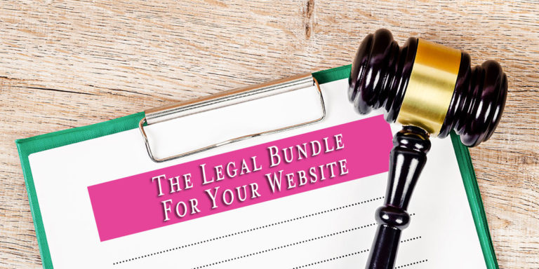 Legal clipboard with a resting Gavel - Displaying "The Legal Bundle For Your Website"